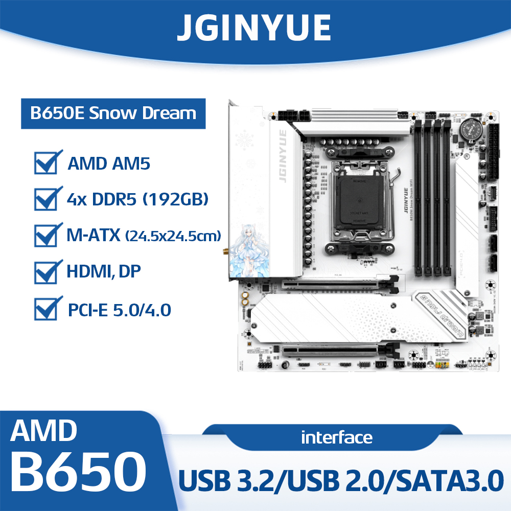 Am5 Micro Atx Pcie 5.0 Motherboard - เมนบอร์ด JGINYUE B650E Snow Dream ซ็อกเก็ต