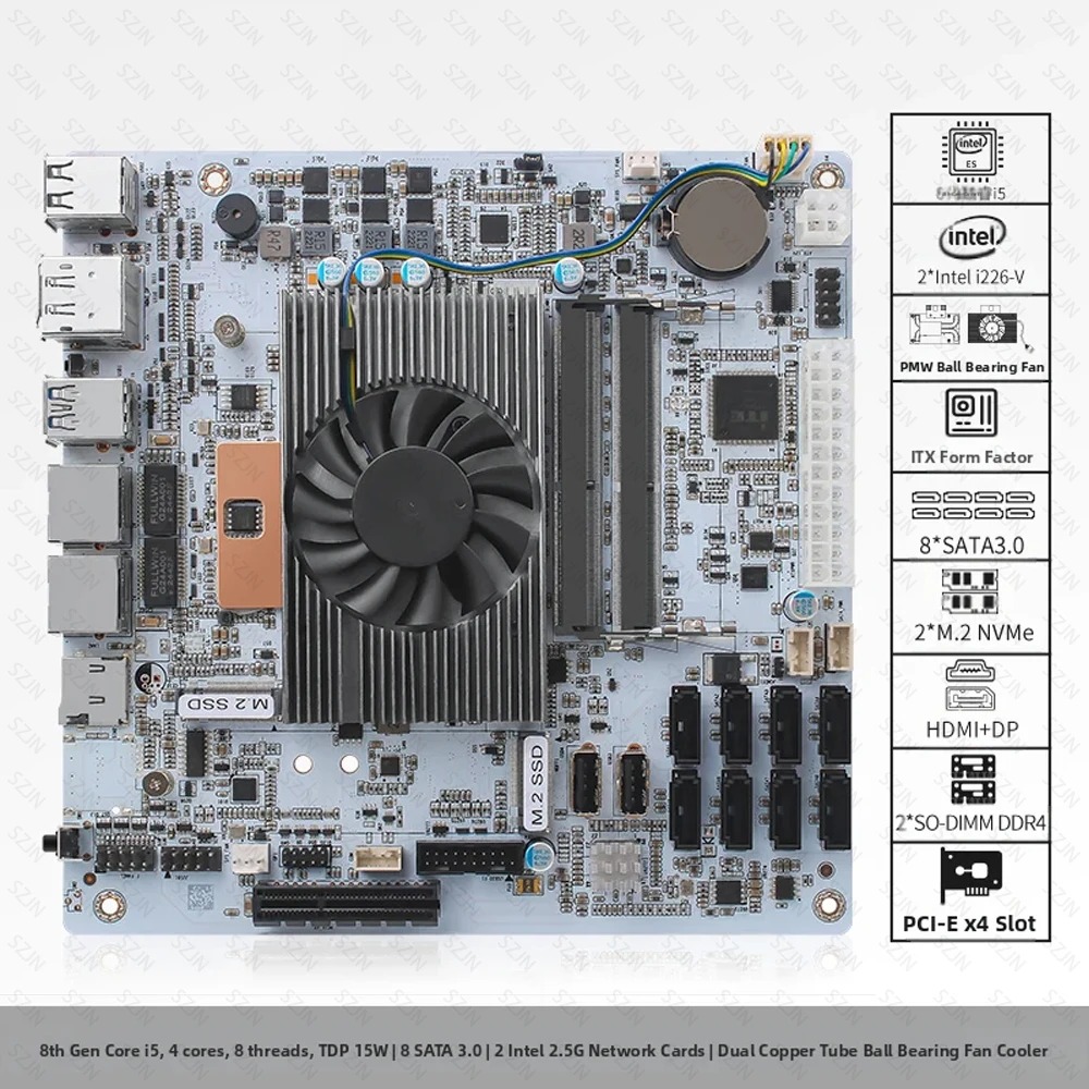 เมนบอร์ด I5-8265U ES 8 SATA NA - Mini Itx Dual 2.5G Nas Motherboard บทวิจารณ์และราคา