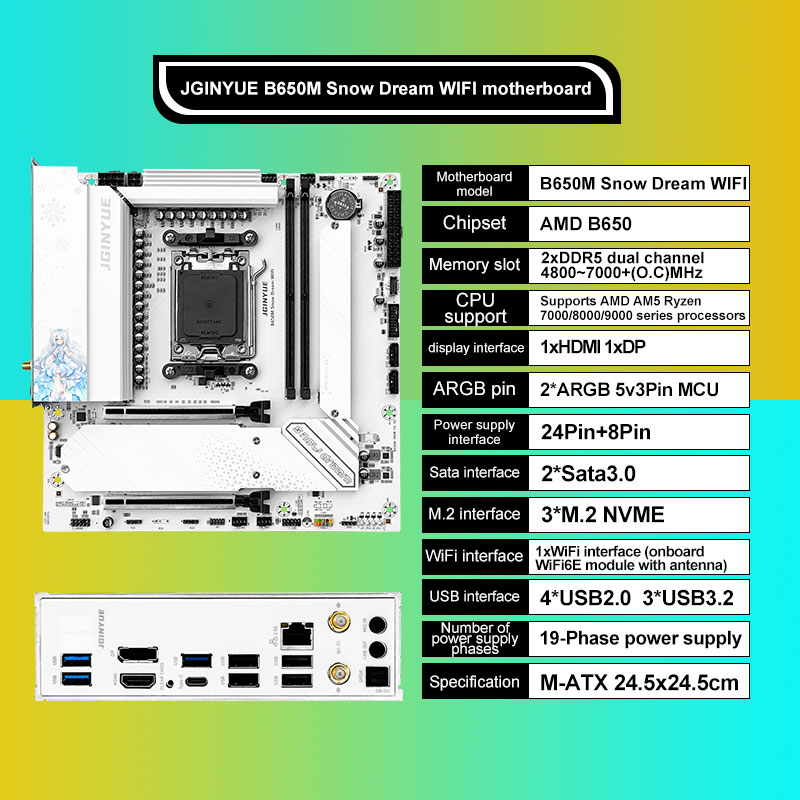 JGINYUE B650M Snow Dream WIFI  - Am5 Micro Atx Pcie 5.0 Motherboard บทวิจารณ์และราคา