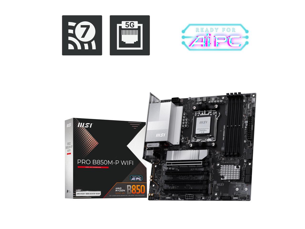 MSI PRO B850M-P WIFI AM5 AMD B - Am5 Micro Atx Pcie 5.0 Motherboard บทวิจารณ์และราคา